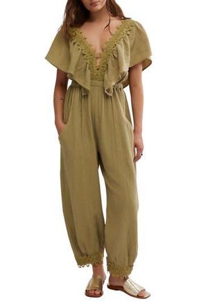 Free People Bali Rolling Dunes Jumpsuit in Dusty Olive Combo at Nordstrom Rack, Size X-Small