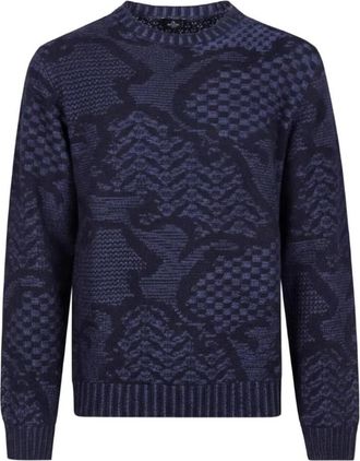 Etro Geometric Pattern Crewneck Sweater - Heren - Ronde hals truien - Blauw - L - Truien & Vesten