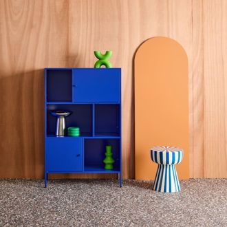 Sweeek Aparador estilo industrial de metal con 6 compartimentos, azul