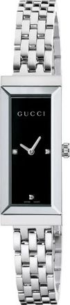 Gucci Ya 127504 - G-Frame Stalen kast- zwarte wijzerplaat met 3 diamanten- stalen armband - Dames - Horloges - Grijs - ONE Size - Accessoires