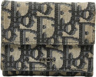 Dior Beige Navy Canvas Leather Wallet (Tri-Fold) (Pre-Owned)