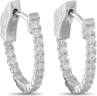 Luxury Bazaar 18K White Gold 0.52ct Diamond Inside-Out Huggie Hoop Earrings PS15-111925