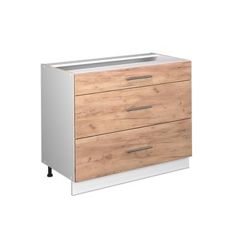 Vicco Mueble Bajo De Cocina Fame-line, Roble Dorado/blanco, 100 Cm, Et Roble, Vicco