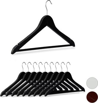 Relaxdays Pack 10 Perchas Ropa Con Gancho Giratorio, Madera, Negro, 44,5 Cm De Ancho - Relaxdays