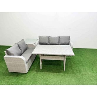 Fimous 5 Seater pe Rattan Wicker Garden Furniture Patio Conservatory Sofa Set with Rectangular Dining Table 3 Seater Sofa Love Sofa Side Table - Fimous