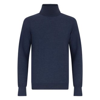 Roberto Collina Turtlenecks, male, Blue, Size: XL High Neck Sweater in Cotton