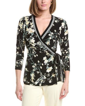 Anne Klein 3/4-Sleeve Front Banded Wrap Top