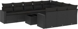 vidaXL Set De Sof&aacute;s De Jard&iacute;n 11 Pzas Y Cojines Rat&aacute;n Sint&eacute;tico Negro Vidaxl