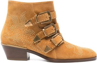 Chloé 50mm buckled studded boots - women - Calf Leather/Calf Leather/Calf Leather - 39.5 - Neutrals