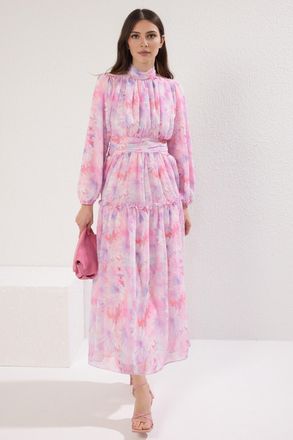Trendyol Modest Dames Paars Bloemen Maxi Lang Casual Skater Modest Jurken