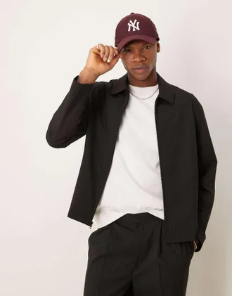 Asos smart harrington jacket in black pinstripe - part of a set