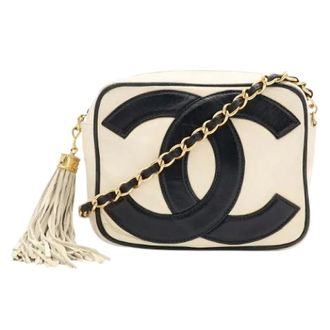 Chanel Pre-owned Coco Mark Chain Bag Leather Shoulder Bag - Dames - Pre-owned - Beige - Maat: ONE Size Leer