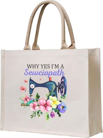 Generic Why Yes IM A Sewciopath Canvas Tote Bag For Sewers & Knitters, Sewing Theme Reusable Grocery Bag, Funny Crafting Gift For Women, Large Capacity Canvas
