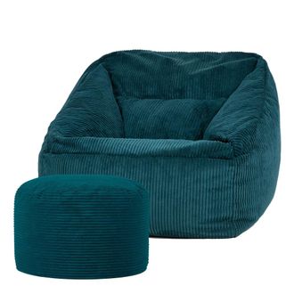 Icon Brand Puf sill&oacute;n con reposapi&eacute;s redondo de pana azul pato