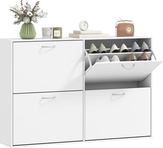 OEM Mueble Zapatero Blanco Zapatero Moderno Con 4 Cajones Abatibles Para 16-24 Pares De Zapatos Para Pasillo 120x24x81 Cm