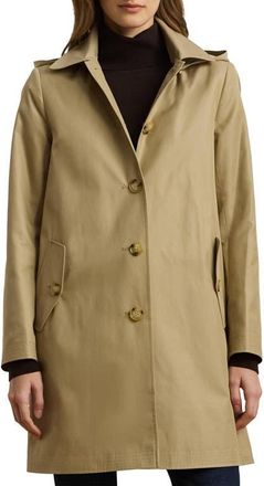 Lauren Ralph Lauren Longline Raincoat with Removable Hood in Birch Tan at Nordstrom, Size Large