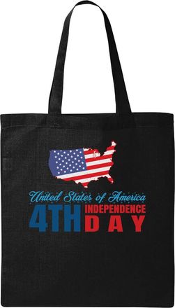 Generic United States Of America Independence Day 4th USA Map 2 Natural Ecological Cotton Tote Bag Black