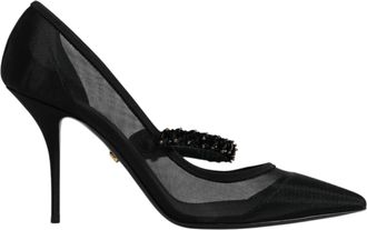 Dolce & Gabbana Black Mesh Mary Jane Crystal Heel Pump Womens Shoes (Pre-Owned)