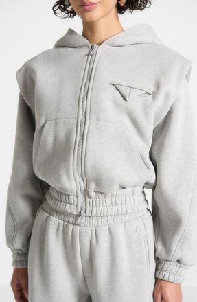 Mani&egrave;re De Voir Louna Wide Shoulder Zip Through Hoodie in Grey at Nordstrom, Size 14