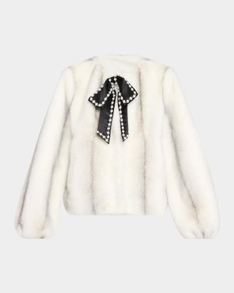 Cinq &agrave; Sept Benson Embellished Bow Faux-Fur Jacket