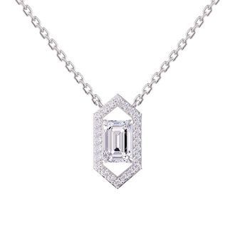 Diamond2Deal 14k White Gold 1.75 Carat Emerald Cut Lab Grown Diamond Pendant Necklace 18