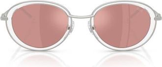 Diesel DL1018 51mm Mirrored Oval Sunglasses in Matte Silver /Pink Mirror at Nordstrom