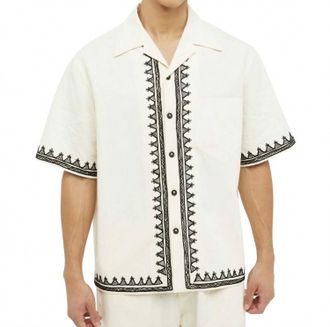 Alanui Akasha Short Sleeve Canvas Shirt In White/black