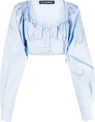 Ottolinger cropped button-fastening blouse - women - Cotton - S - Blue