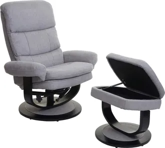Hhg Hhg - Poltrona Relax Reclinabile 627 Tessuto Girevole Con Poggiapiedi Grigio Chiaro