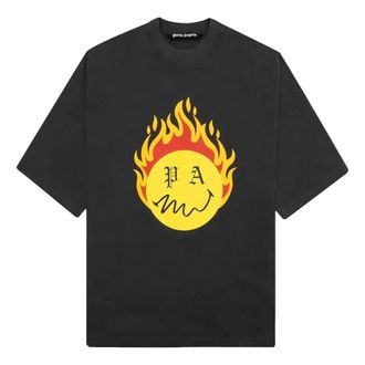 Palm Angels SS21 Burning Head Loose T-Shirt Black Yellow PMAA041R21JER0011018