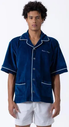 Prince & Bond Luka Piped Terry Shirt in Sailor Blue at Nordstrom, Size X-Large