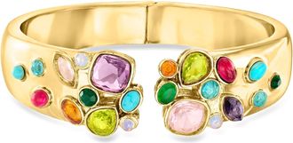 Ross-Simons 14kt Yellow Gold-Plated Cuff Bracelet With Simulated Multicolored Gemstones