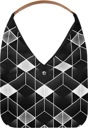 Generic Black and White Grid pattern (2) Reusable Lightweight Grocery Bags - Foldable Into Compact Pouch, Washable & Sturdy, Multipurpose for Shopping and Tra