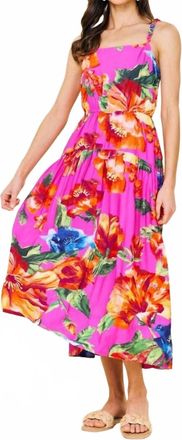 Skies Are Blue Clothing Braided Strap Floral Print Midi Dress In Magenta