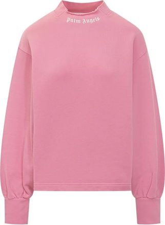Palm Angels Curved Logo Collar Balloon Sweatshirt - Dames - Sweatshirts - Roze - M - Katoen - Hoodies & sweatvesten