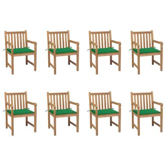vidaXL Sillas De Jard&iacute;n 8 Uds Madera Maciza De Teca Cojines Verde Vidaxl