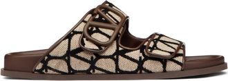 Valentino Garavani VLogo Toile Iconographe double-strap sandals - men - Cotton/Calf Leather/Polyester/Viscose/Rubber/Metal/Lambskin - 43 - Brown