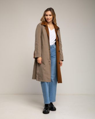 Tantra Lange omkeerbare trenchcoat, effen aan de ene kant en geruit aan de andere kant, met zijzakken