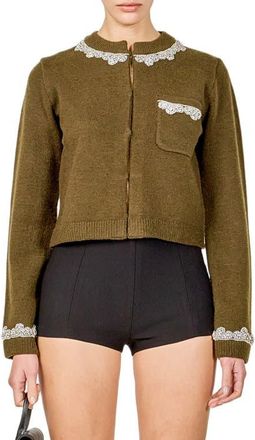 endless rose Crystal Embellished Cardigan in Olive at Nordstrom, Size X-Small