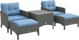 OUTSUNNY 5 Pieces Outdoor Patio Furniture Set Wicker Conversation Set Blue