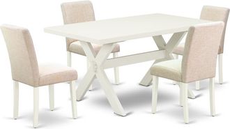 East West Furniture 5-Pc Rectangular Dining Table Set Included 4 Parson Dining chairs Upholstered Seat and Stylish Chair Back and Rectangular Kitchen Table with Linen Whi