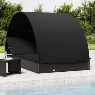 vidaXL Vidaxl - Tumbona 2 Personas Toldo Redondo Rat&aacute;n Pe Negra 211x112x140 Cm