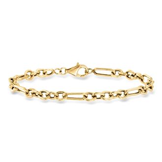 Ross-Simons 14kt Yellow Gold Alternating Cable and Paper Clip Link Bracelet