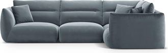 CXL by Christian Lacroix Sofá esquinero derecho 5 plazas de terciopelo azul grisáceo