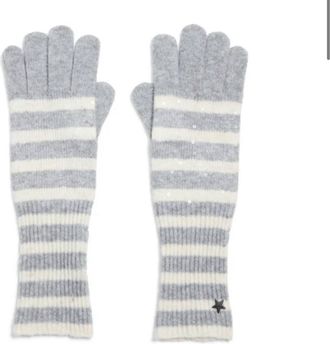 Jocelyn Womens Heaven Striped With Sequins Gloves In Light Grey/white