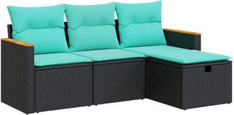 vidaXL Juego De Sof&aacute;s Jard&iacute;n 4 Pzas Con Cojines Rat&aacute;n Sint&eacute;tico Negro Vidaxl