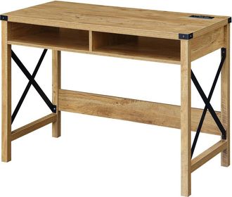 Convenience Concepts Durango 42 Inch Desk With Charging Station, English Oak/Black