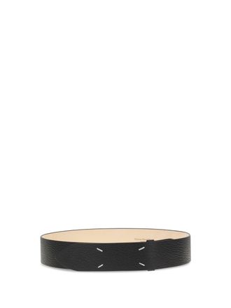 Maison Margiela Womens Belt Four-Stitch Grained Black Calf Leather