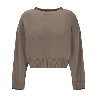 Brunello Cucinelli Brunello Cucinelli, Cashmere Knitwear, female, Beige, Size: S Beige Cashmere Sweater Elegant Style