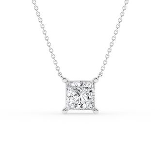 Grown Brilliance 1 Carat Princess Lab Grown Diamond Pendant Necklace in Sterling Silver, 18 Inches, G Color, SI Clarity, Gift Box Included